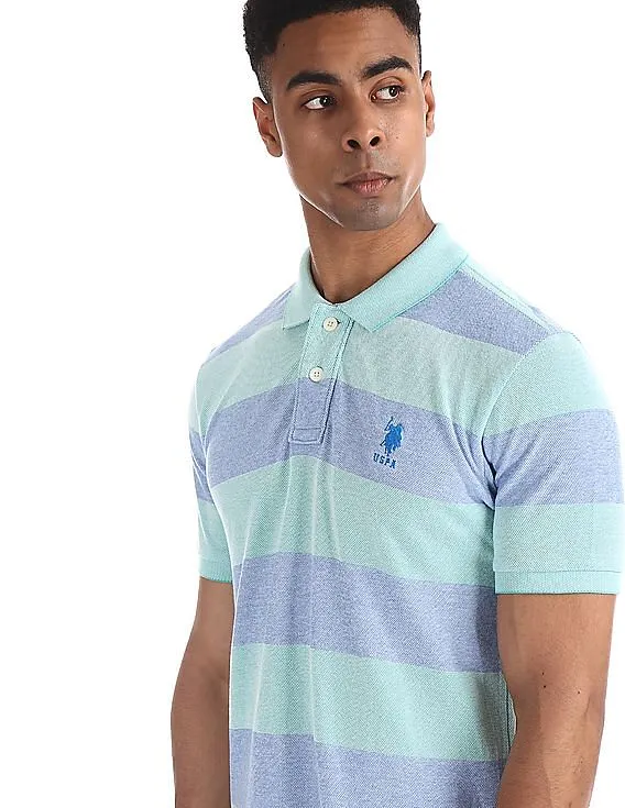 U.S. Polo Assn. Green and Blue Striped Pique Polo Shirt