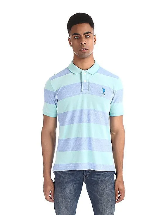 U.S. Polo Assn. Green and Blue Striped Pique Polo Shirt