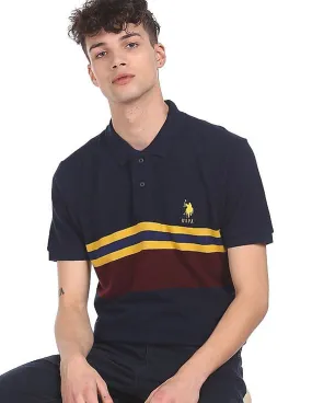 U.S. Polo Assn. Men Navy Ribbed Collar Striped Polo Shirt