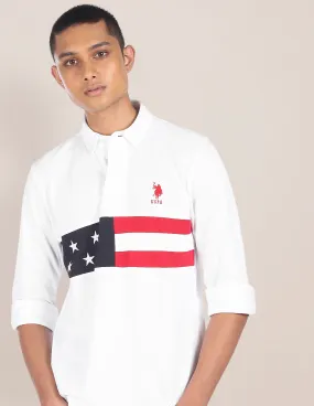 U.S. Polo Assn. Men White Long Sleeve Pique Polo Shirt