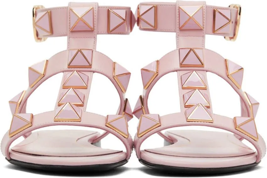 Valentino Garavani Pink Roman Stud Flat Sandals