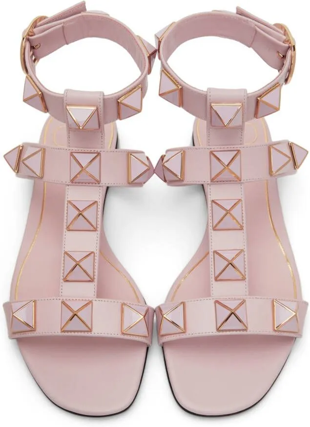 Valentino Garavani Pink Roman Stud Flat Sandals