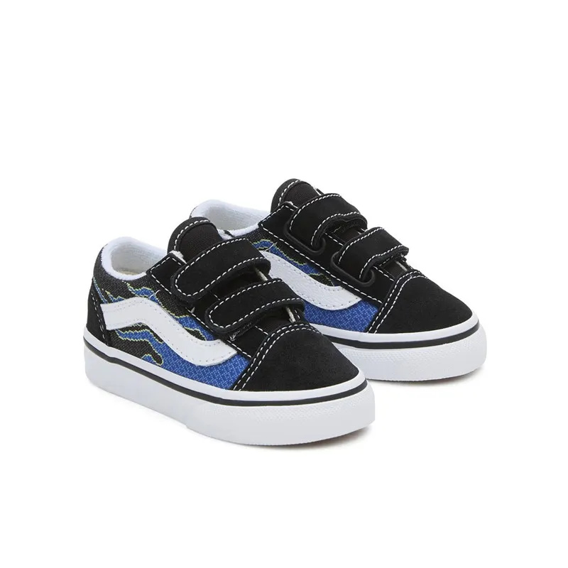 Vans Infant Old Skool Flame Velcro Trainers Black/Blue