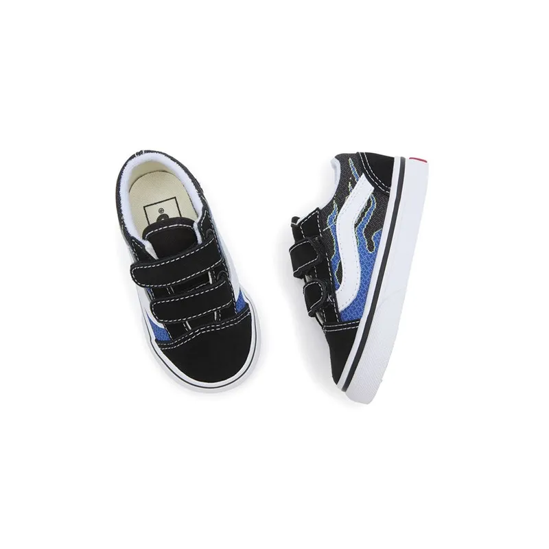 Vans Infant Old Skool Flame Velcro Trainers Black/Blue