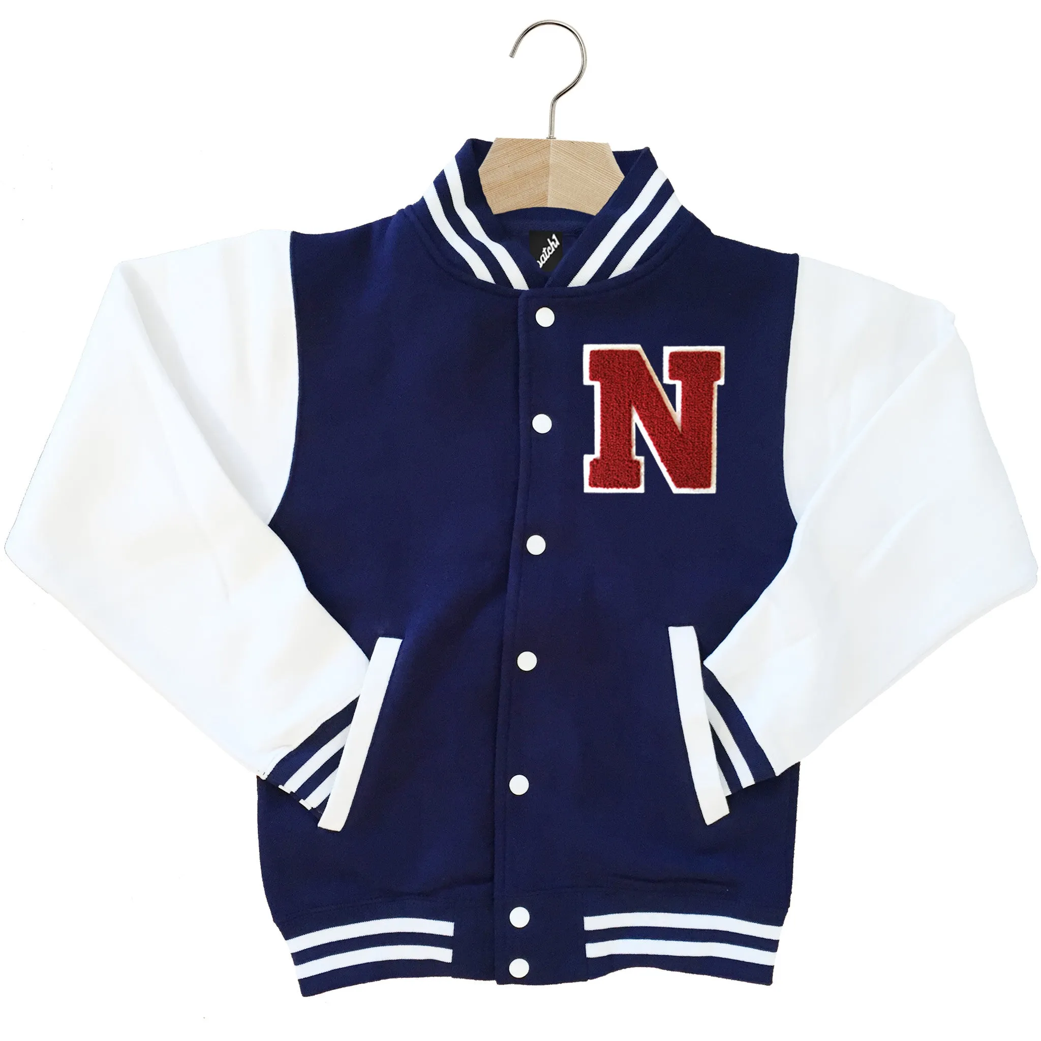 VARSITY BASEBALL JACKET UNISEX PERSONALISED WITH GENUINE US COLLEGE LETTER N