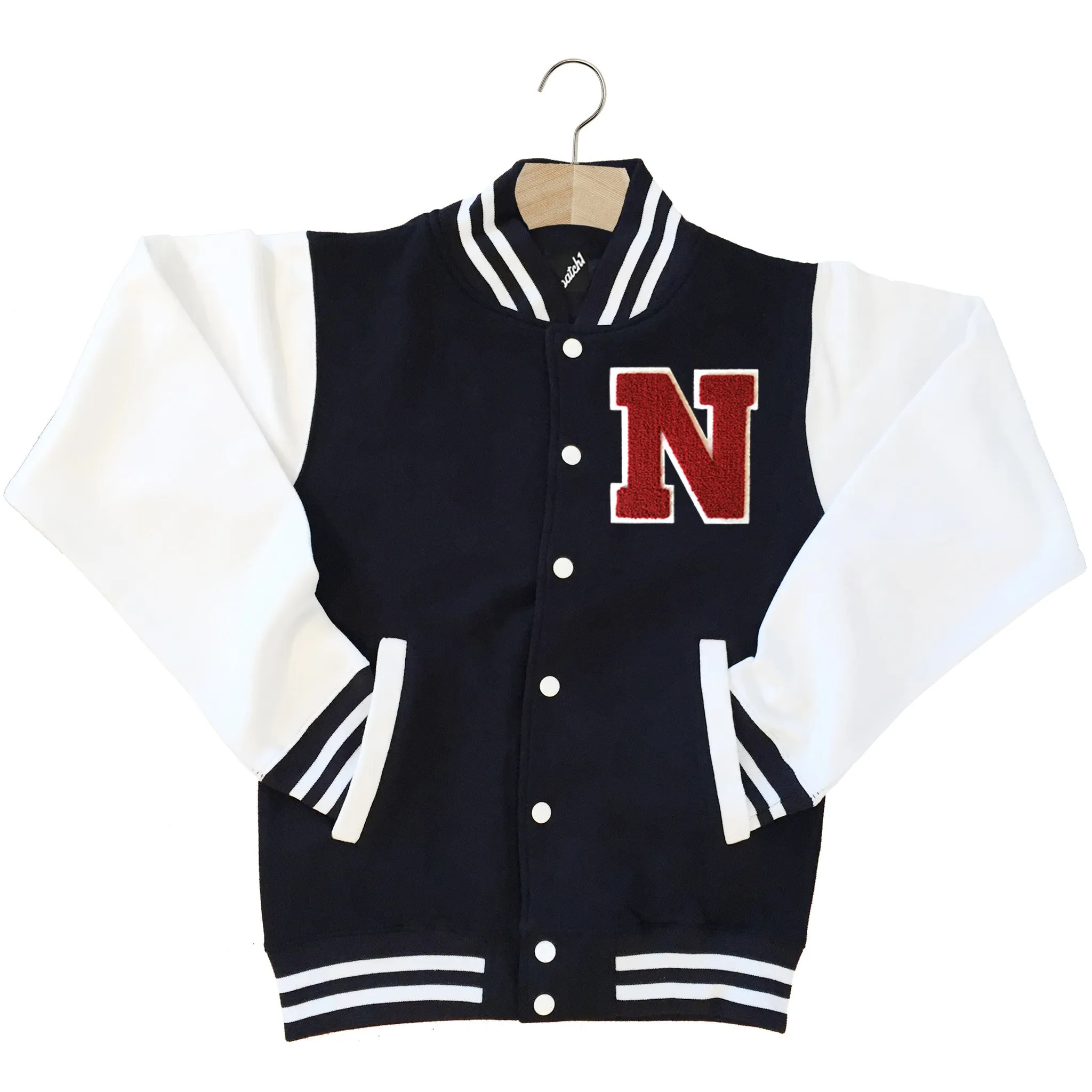 VARSITY BASEBALL JACKET UNISEX PERSONALISED WITH GENUINE US COLLEGE LETTER N