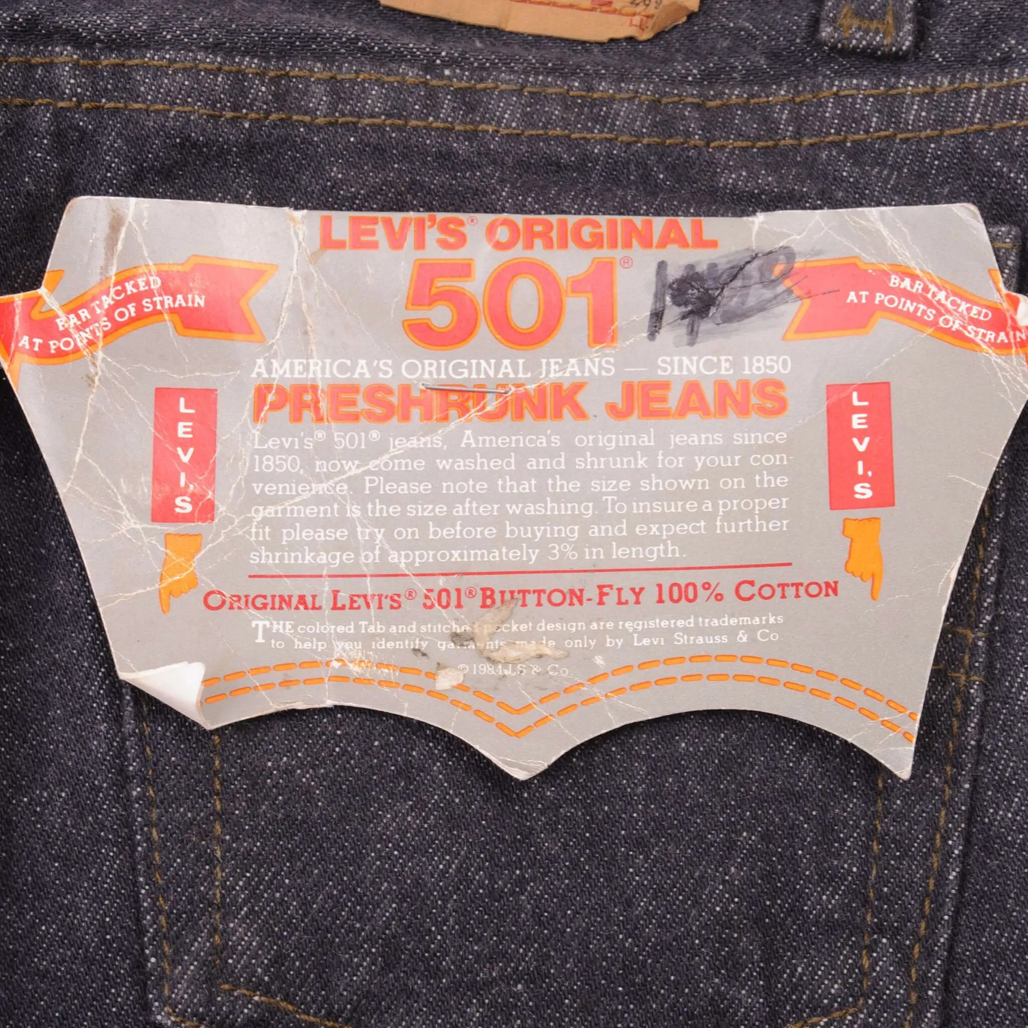 VINTAGE LEVIS 501 PRESHRUNK JEANS 1984 SIZE 24X26 1/2 W24 L26 1/2 MADE IN USA DEADSTOCK