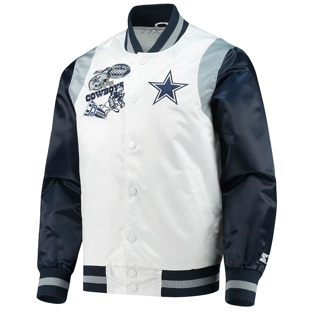 White/Navy Retro The All-american Dallas Cowboys Satin Jacket