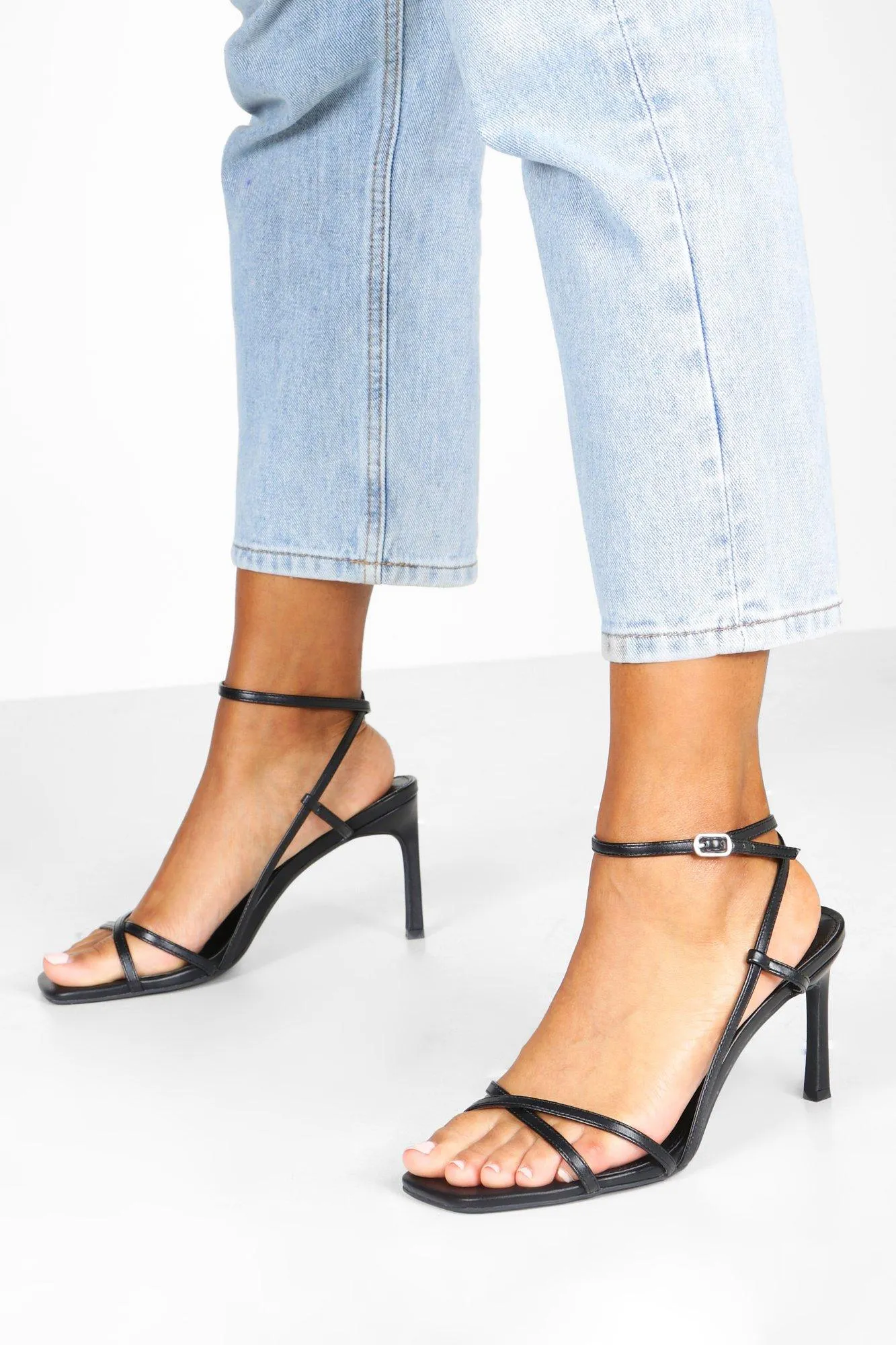 Wide Width Strappy Square Toe Heeled Sandals