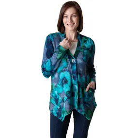 Women's Habitat Abstract Floral Drapey Cardigan Cobalt