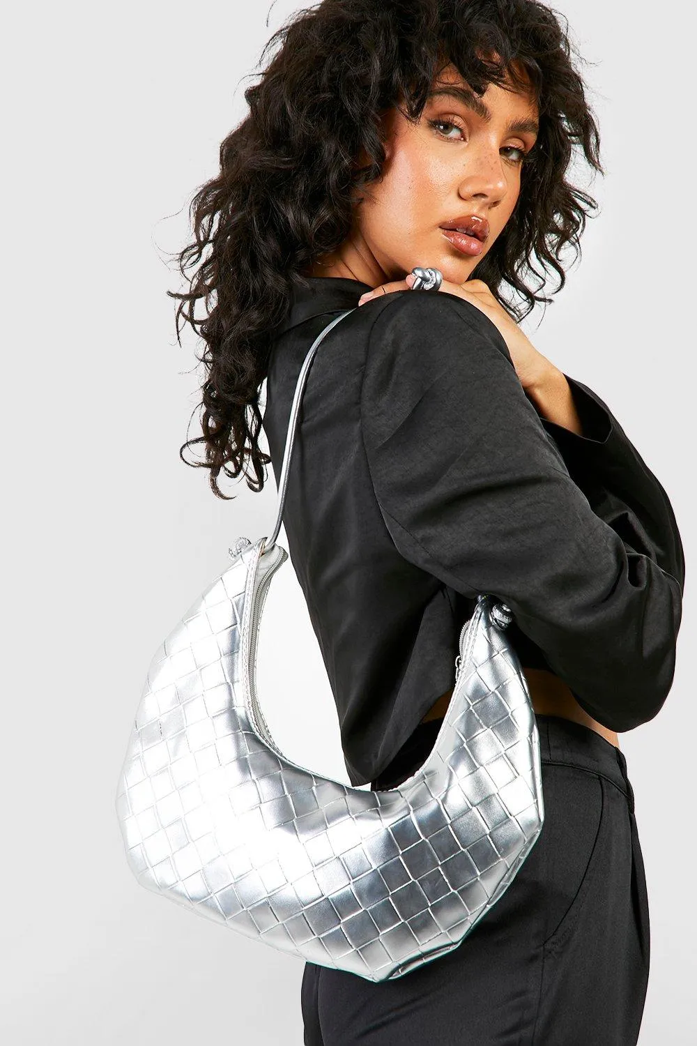 Woven Metallic Shoulder Bag