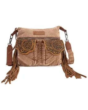 Wrangler Women's Fringe Floral Tooled Denim Crossbody Bag