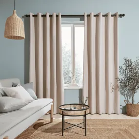 Yarn Dyed 100% Cotton Chambray Lined Eyelet Curtains Two Panels - Natural