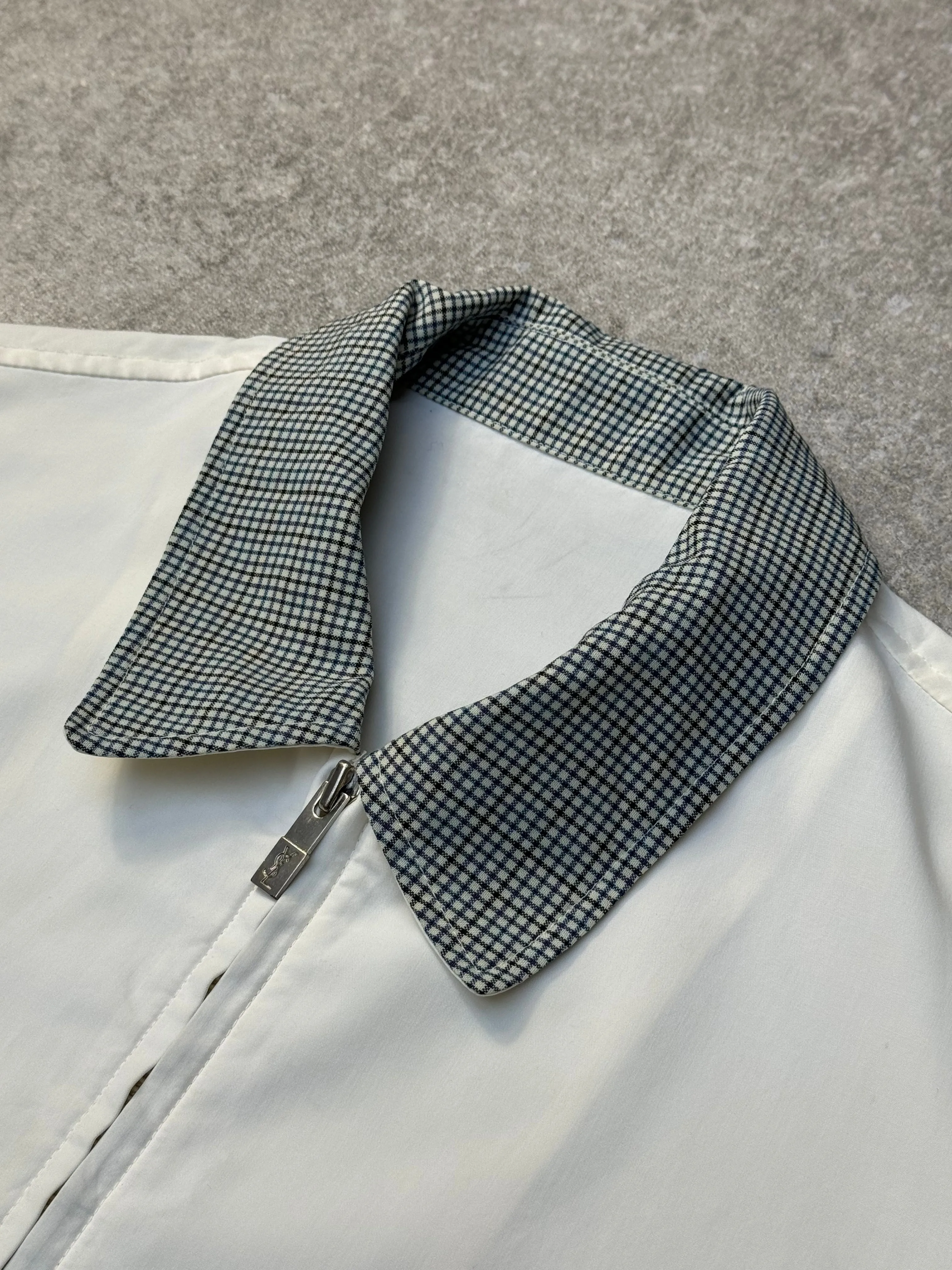 Yves Saint Laurent Check Collar Lightweight White Cotton Harrington Jacket