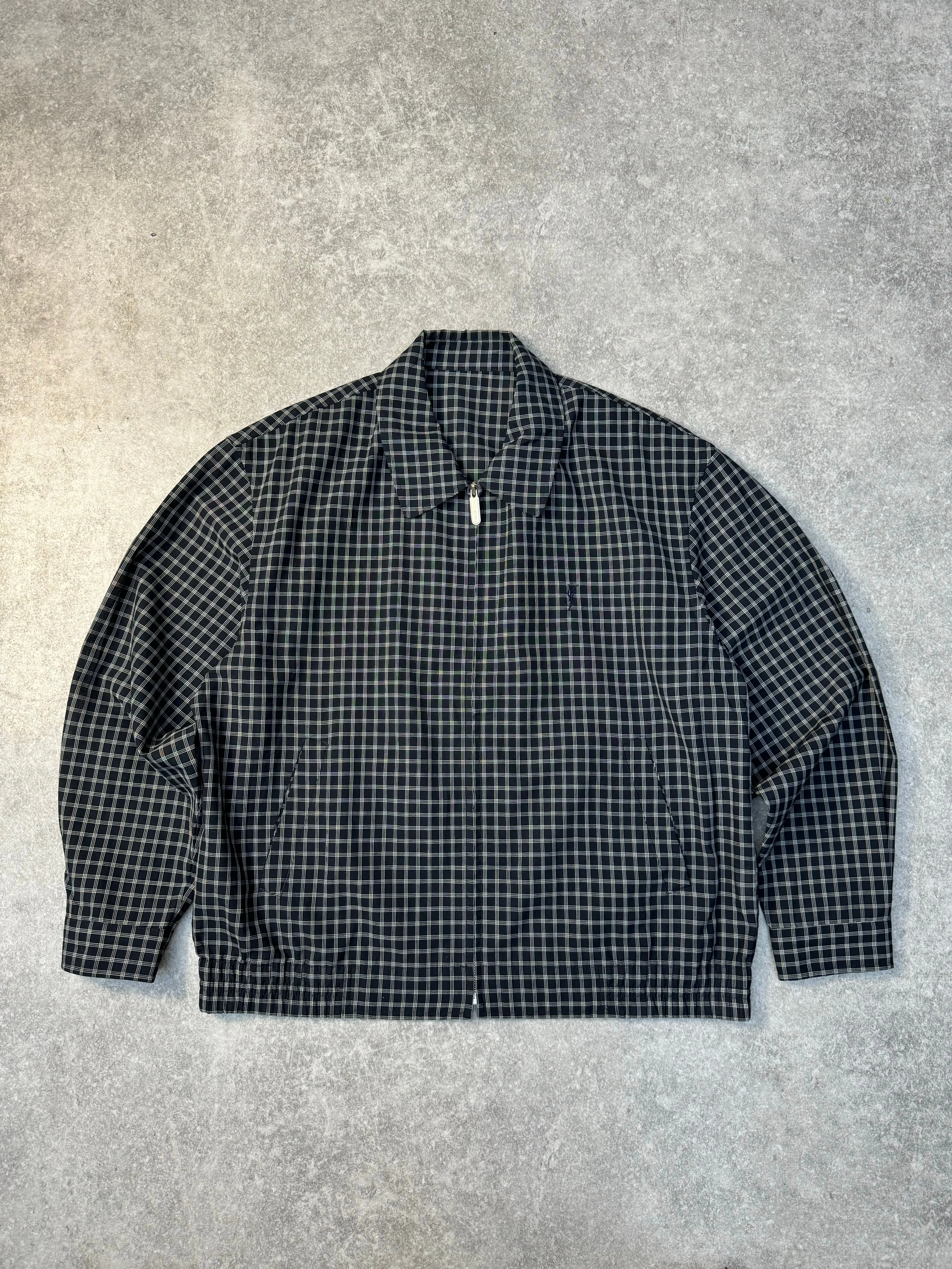 Yves Saint Laurent Navy Check Lightweight Cotton Harrington Jacket