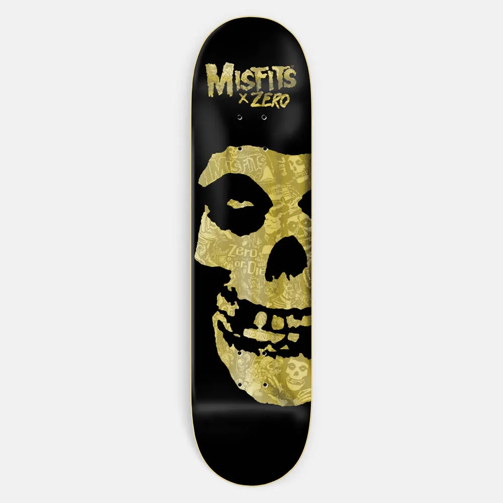 Zero Skateboards - 8.25 Misfits Fiend Skull Collage Skateboard Deck - Black / Gold