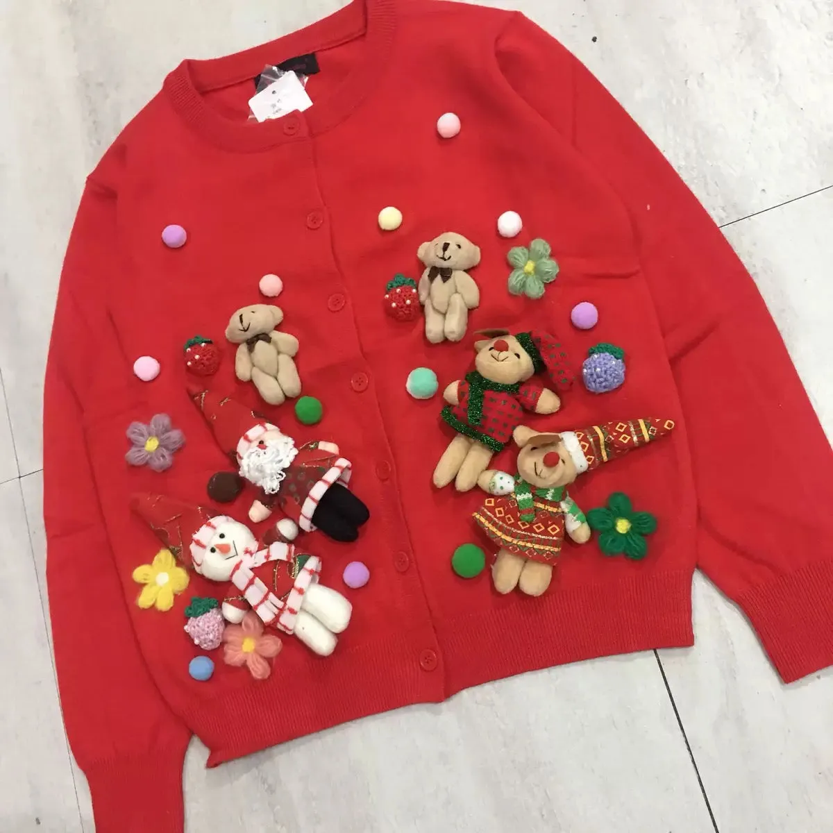 zodiac year 3D three-dimensional Santa Claus elk snowman doll forest sweater female super fairy retro red day cardigan