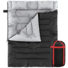 Zone Tech Double Camping Lightweight Sleeping Bag with 2 Pillows - Black/Grey